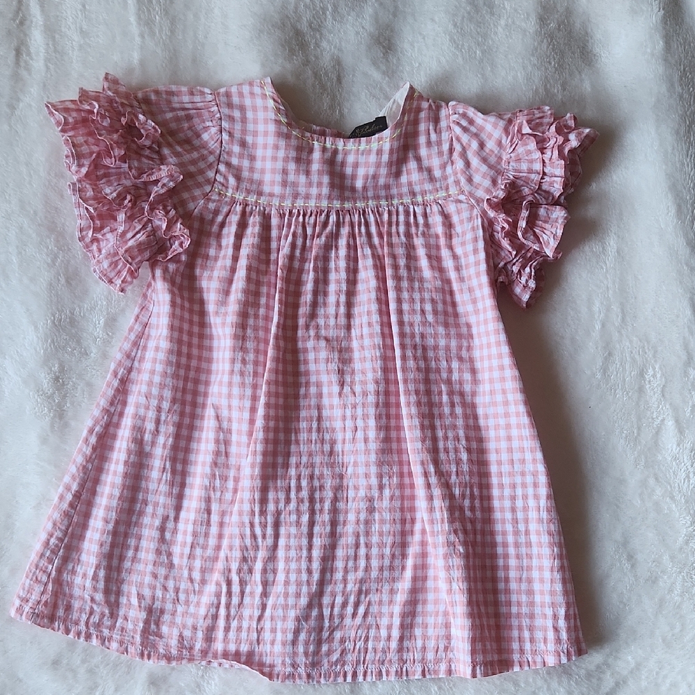 Regina Ruffled Sleeve Pink Gingham Kids Dress By Velveteen, 24 Months
